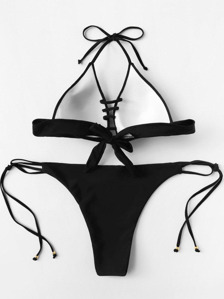 Self Tie Halterneck Strappy Bikini Set-swimwear-Des Mess