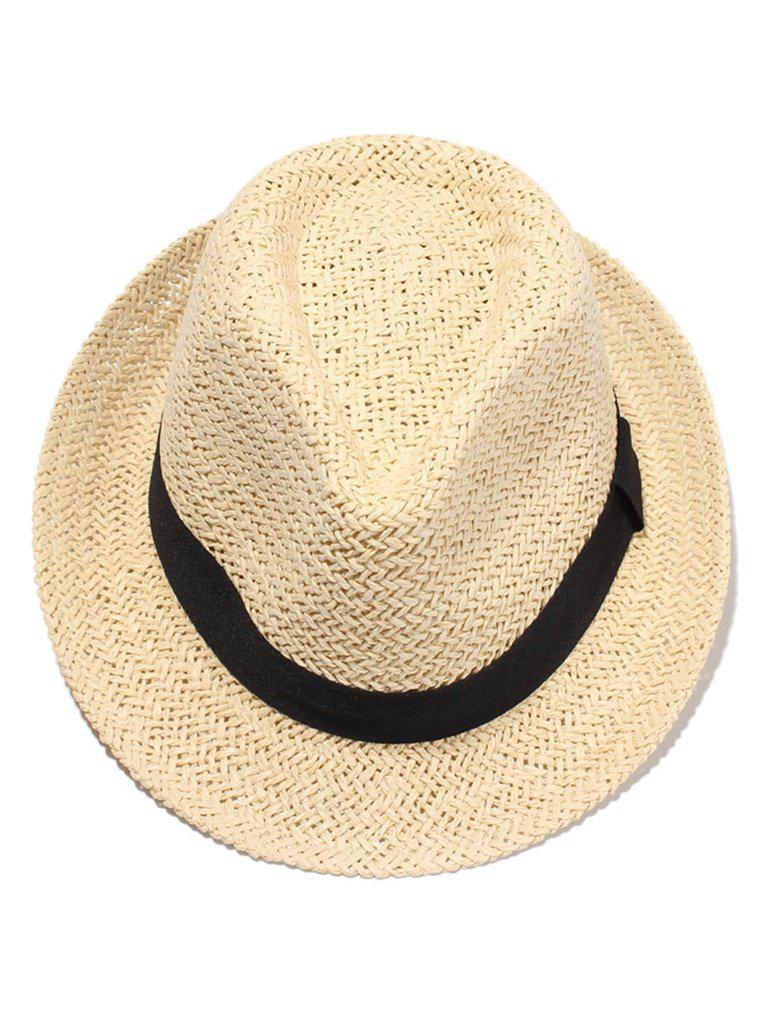 Contrast Band Straw Fedora Hat--Des Mess