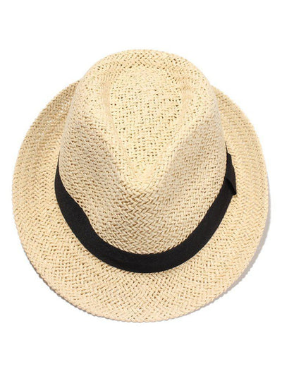 Contrast Band Straw Fedora Hat--Des Mess