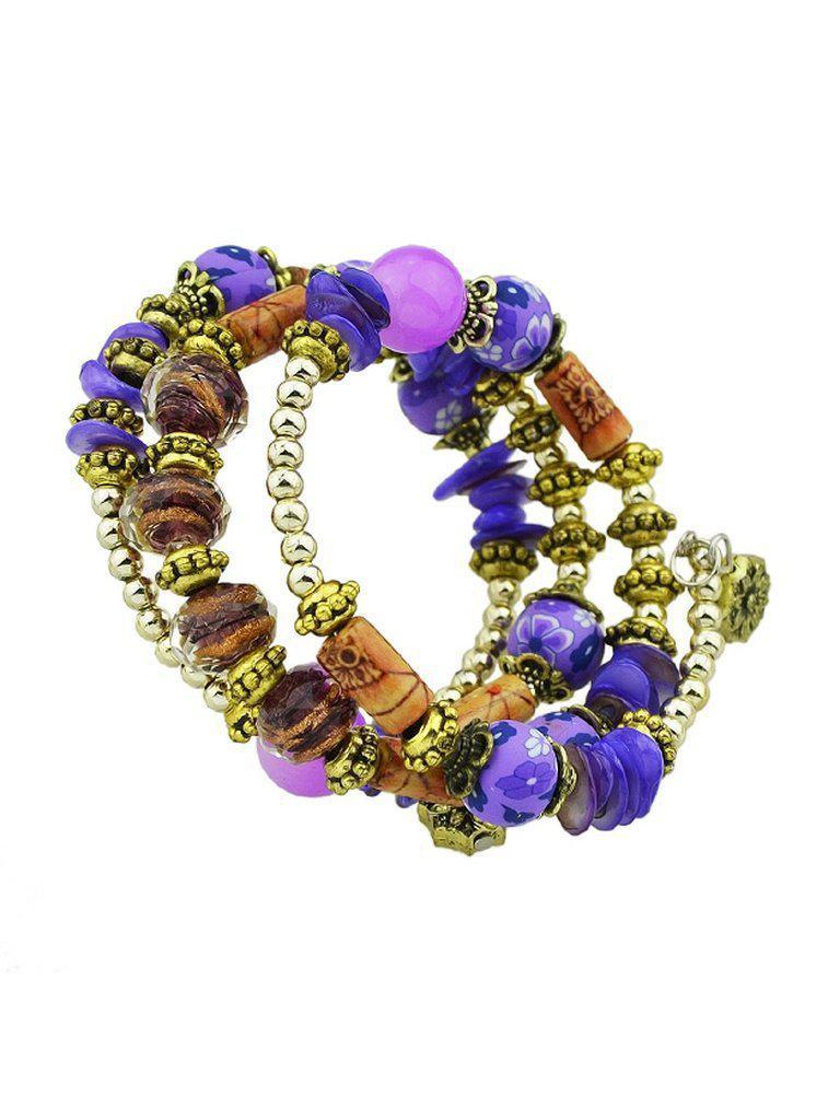Purple Handmade Beaded Winding Bracelet--Des Mess