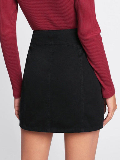 Patch Pocket Button Up Skirt-bottom-Des Mess
