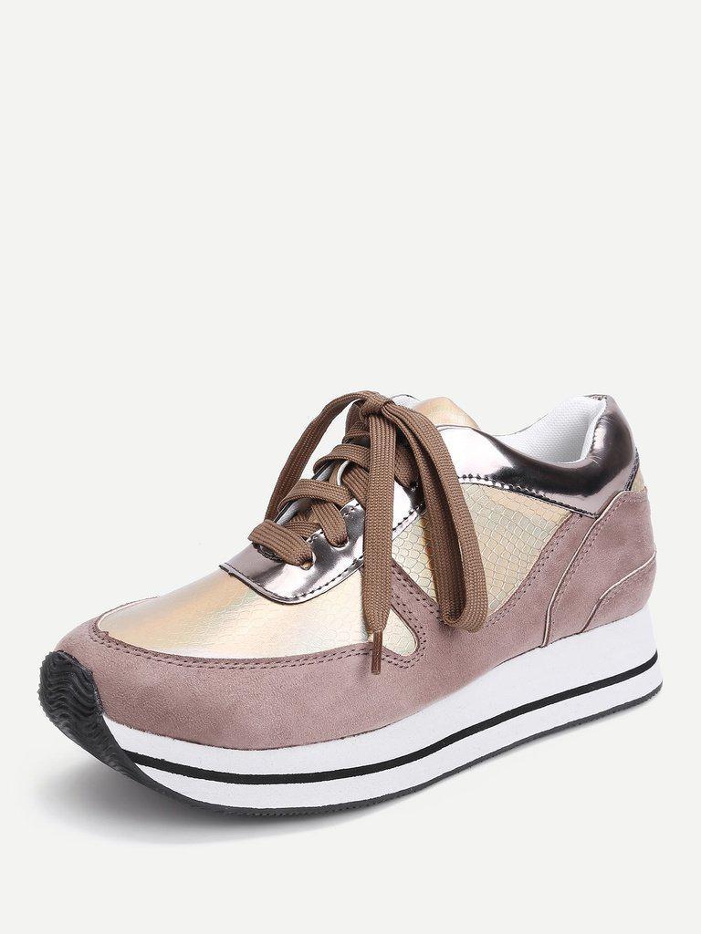 Striped Detail Lace Up PU Sneakers-shoes-Des Mess
