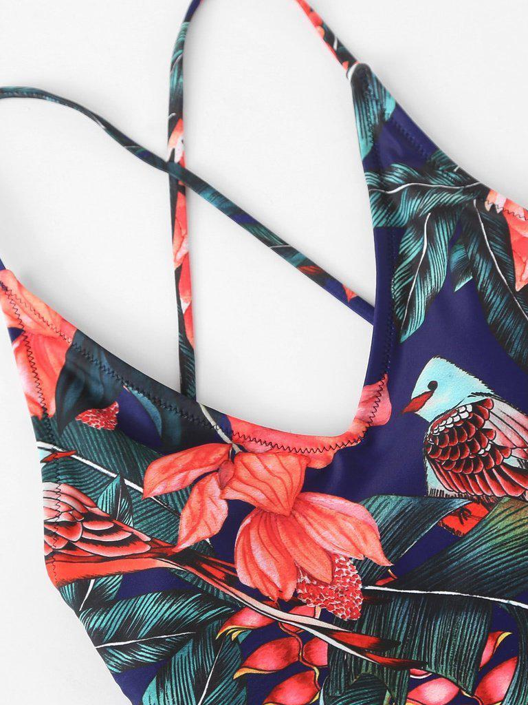 Crisscross Tropical Print Swimsuit-swimwear-Des Mess