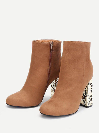 Block Heeled Side Zipper Ankle Boots-shoes-Des Mess