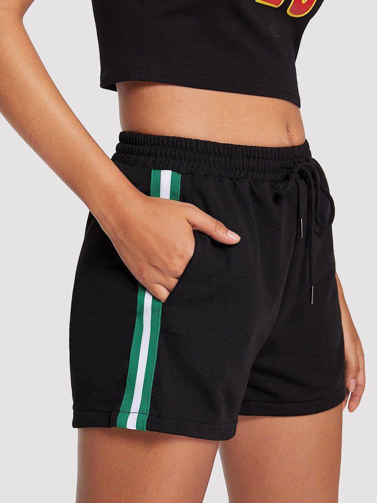 Striped Tape Side Drawstring Waist Shorts-bottom-Des Mess