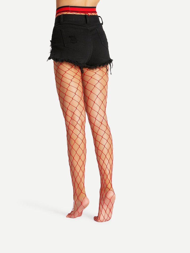 Striped Trim Fishnet Tights-accessories-Des Mess