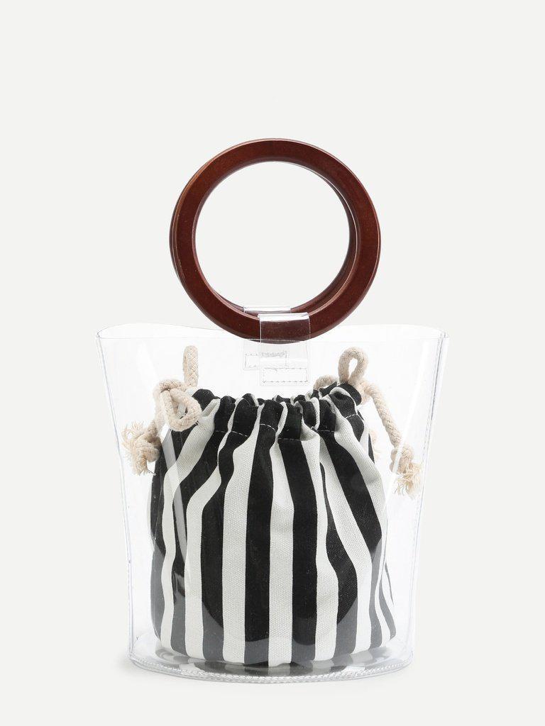 Striped Clear Wooden Handle Bag-accessories-Des Mess