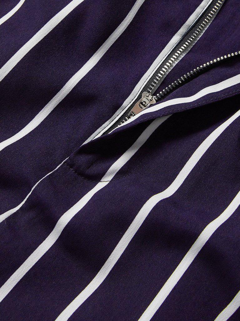 Frill Trim Waist Striped Tapered Pants-bottom-Des Mess
