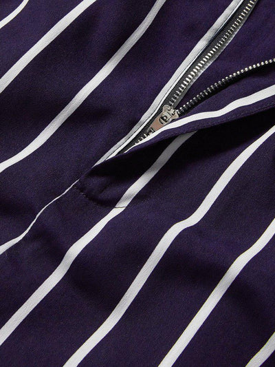 Frill Trim Waist Striped Tapered Pants-bottom-Des Mess