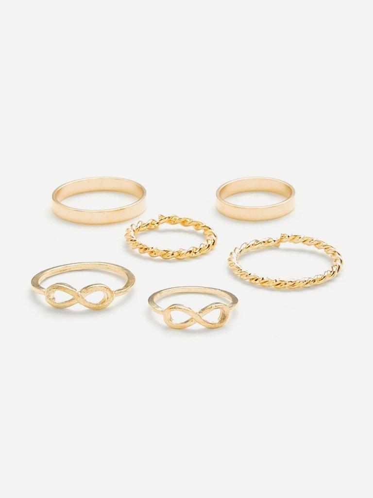 Number & Woven Design Ring Set 6Pcs-jewelry-Des Mess