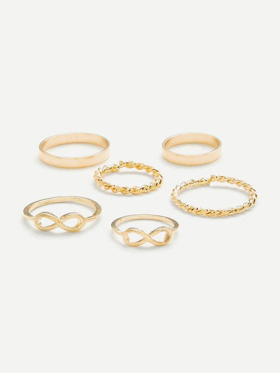Number & Woven Design Ring Set 6Pcs-jewelry-Des Mess
