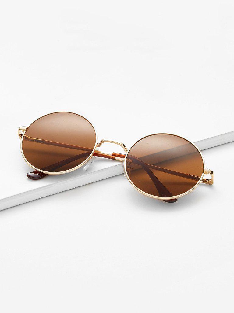 Gold Frame Brown Round Lens Sunglasses-accessories-Des Mess