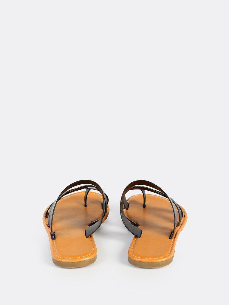 Faux Leather Toe Ring Sandals BLACK-shoes-Des Mess