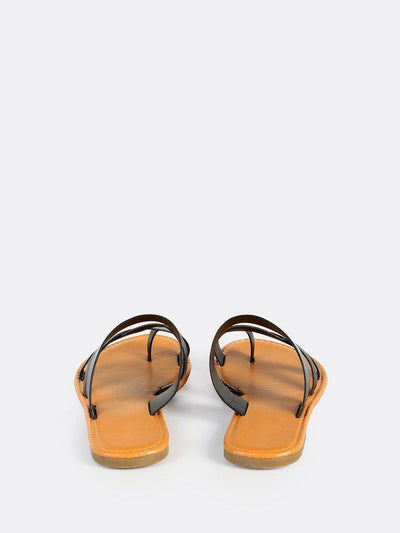 Faux Leather Toe Ring Sandals BLACK-shoes-Des Mess