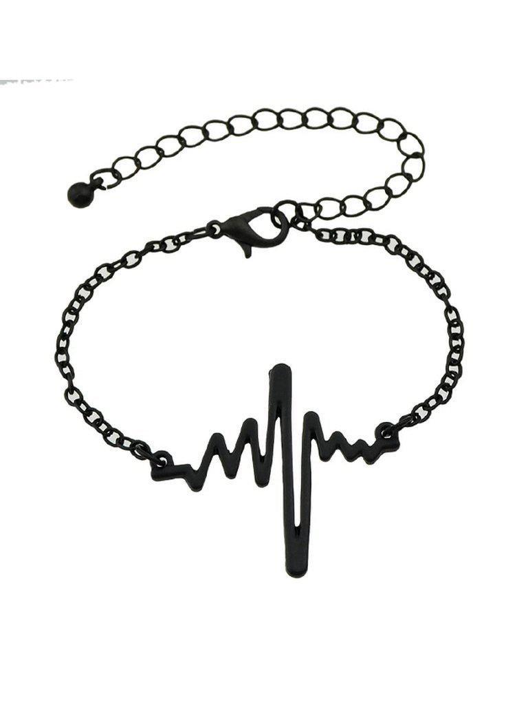 Black Chain With Heartbeat Charm Bracelet--Des Mess