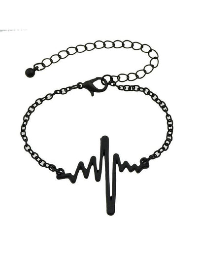 Black Chain With Heartbeat Charm Bracelet--Des Mess