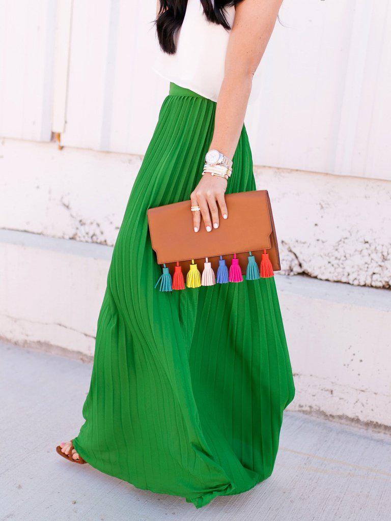 High Waist Pleated Longline Skirt-bottom-Des Mess