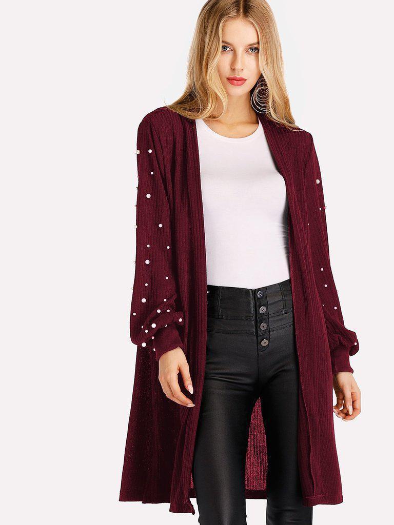 Pearl Beading Balloon Sleeve Cardigan-outerwear-Des Mess