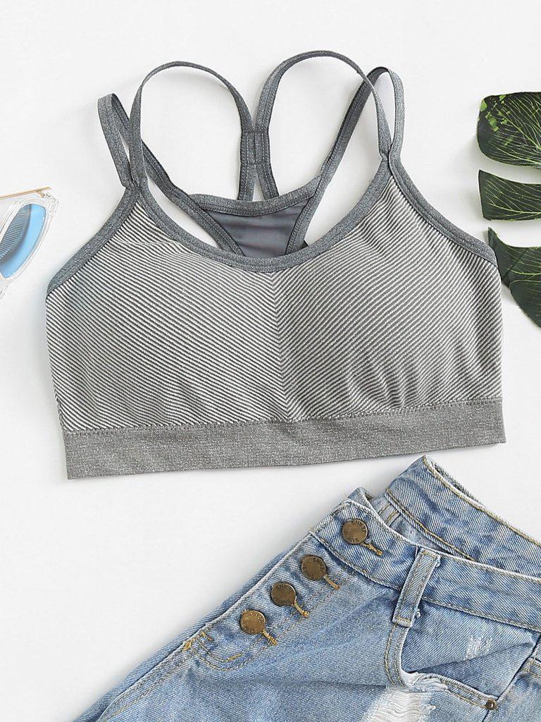 Striped Strappy Sports Bra-sportswear-Des Mess