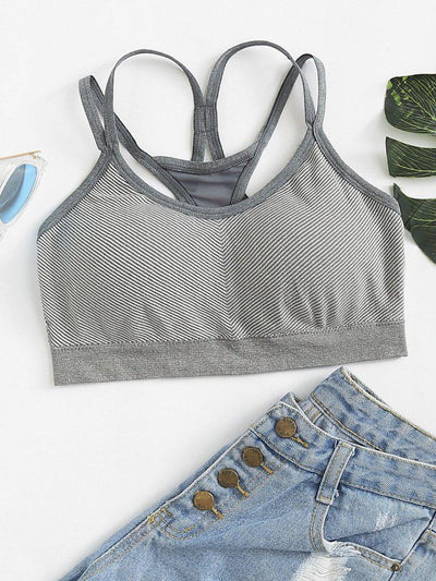 Striped Strappy Sports Bra-sportswear-Des Mess