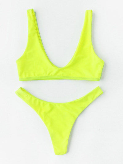Neon Plunge Neckline High Leg Bikini Set-swimwear-Des Mess