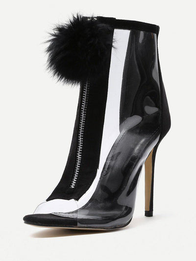 Pom Pom Front Zipper Design Stiletto Heels-shoes-Des Mess