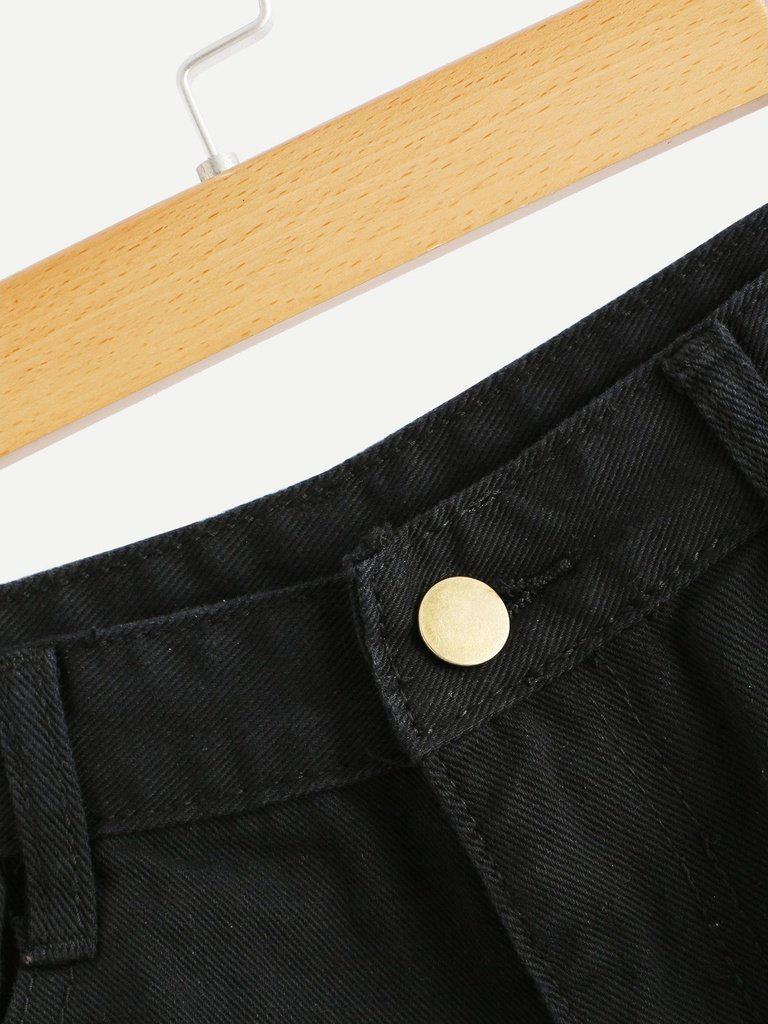 Letter Print Raw Hem Ripped Denim Shorts-bottom-Des Mess