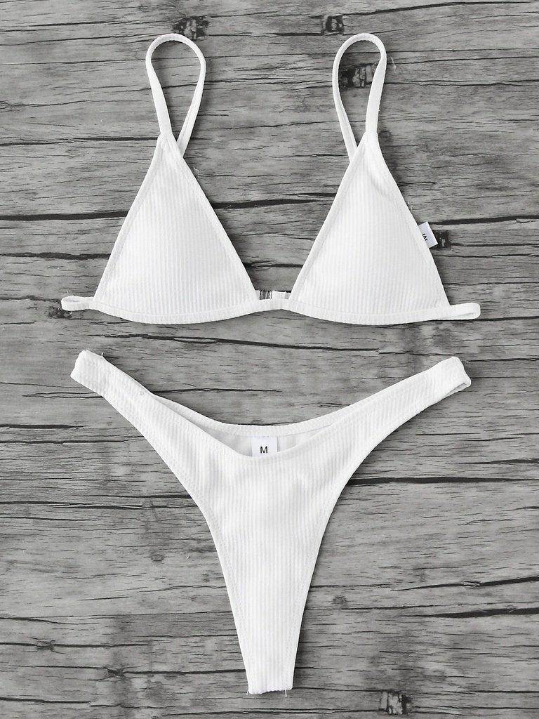 High Leg Triangle Ribbed Bikini Set-swimwear-Des Mess