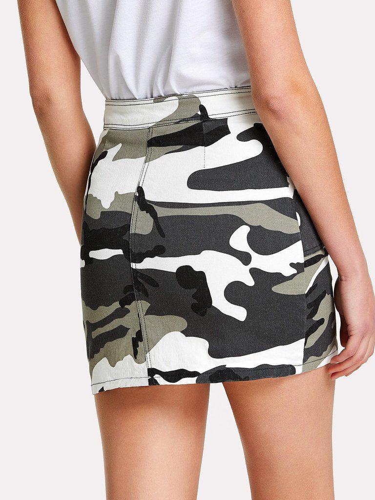 Zip Front Dual Pocket Camo Skirt-bottom-Des Mess