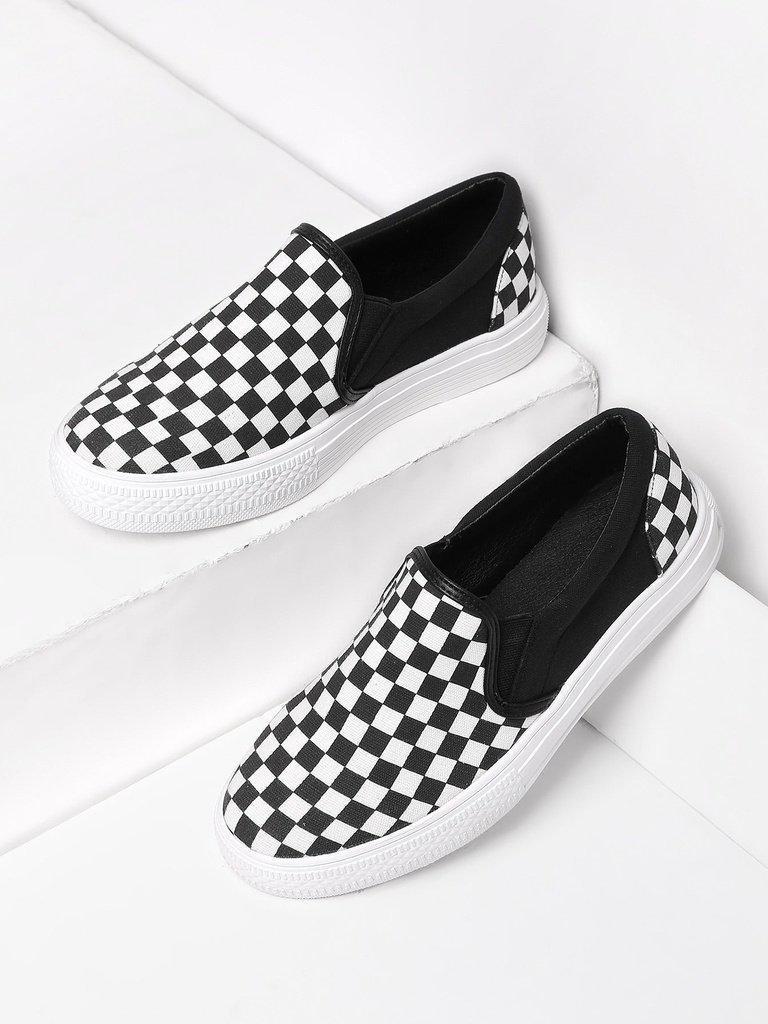 Gingham Canvas Slip On Plimsolls-shoes-Des Mess