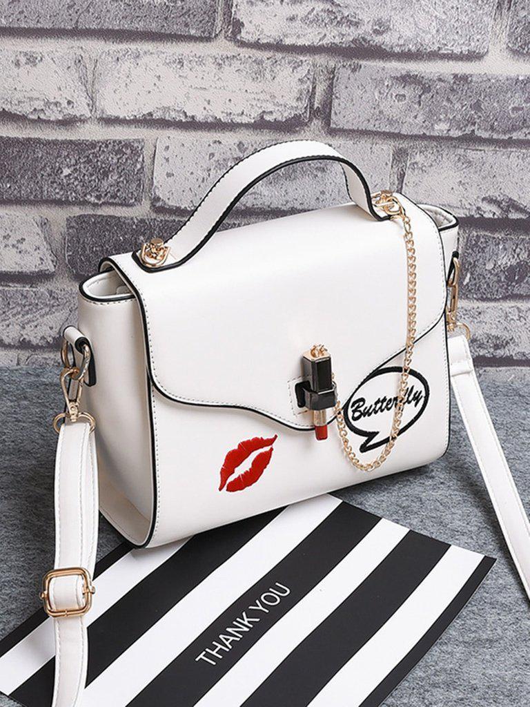 Chain Detail Print Flap Crossbody Bag-accessories-Des Mess