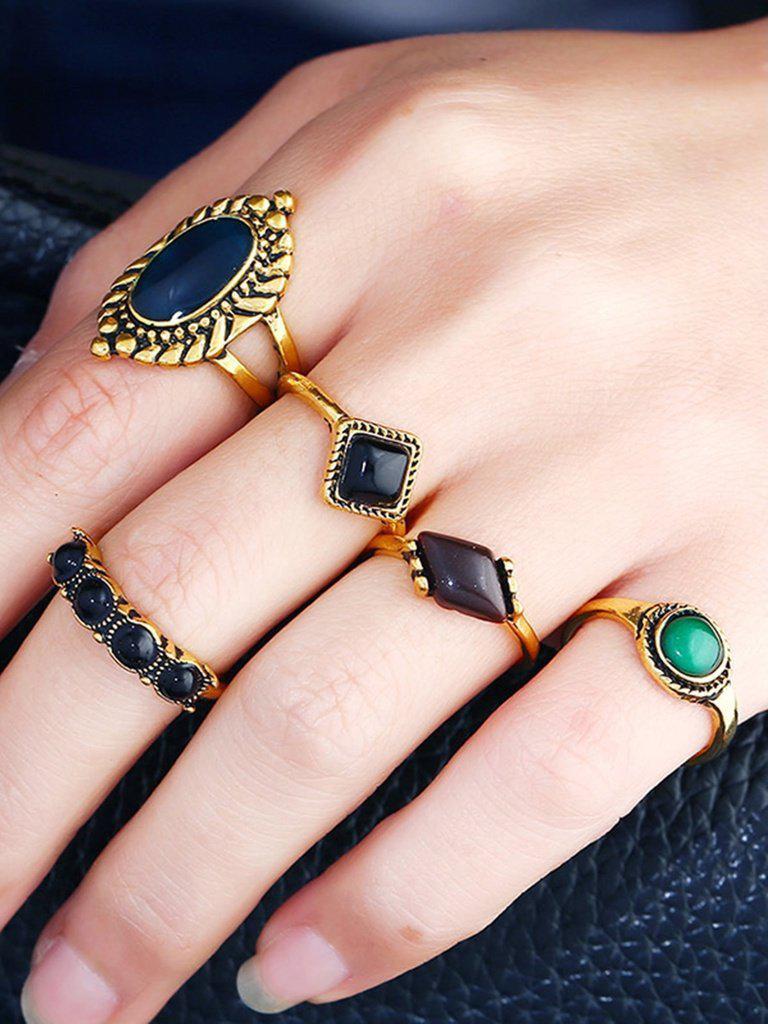 Mixed Stone Ring Set 5pcs-jewelry-Des Mess