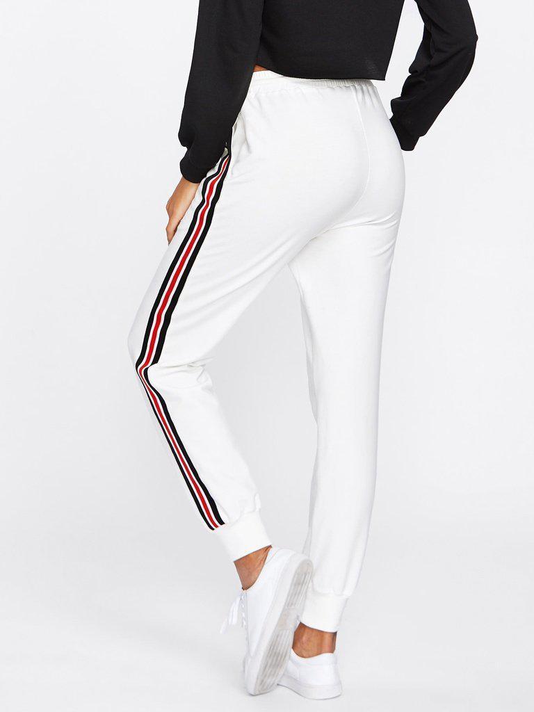 Striped Tape Side Drawstring Sweatpants-bottom-Des Mess