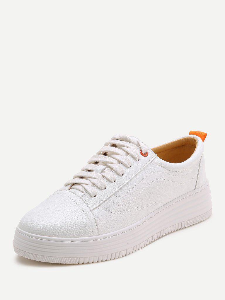 White Round Toe Lace Up Sneakers-shoes-Des Mess