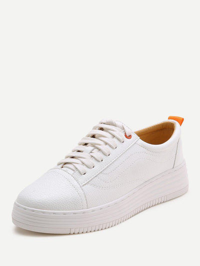 White Round Toe Lace Up Sneakers-shoes-Des Mess
