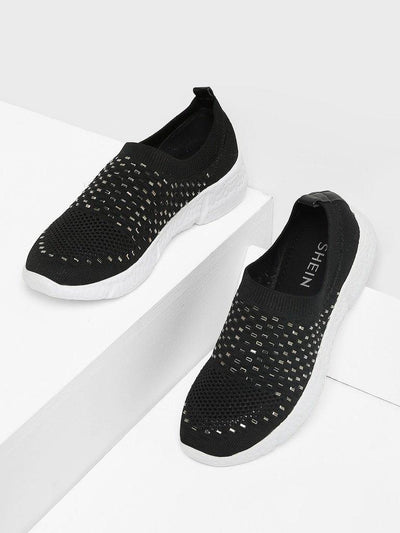 Rhinestone Decorated Slip On Sneakers-shoes-Des Mess