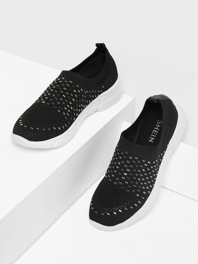 Rhinestone Decorated Slip On Sneakers-shoes-Des Mess
