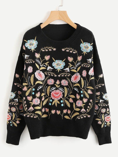 Symmetric Botanical Embroidered Jumper-outerwear-Des Mess