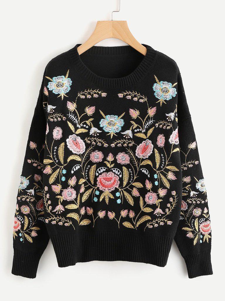 Symmetric Botanical Embroidered Jumper-outerwear-Des Mess