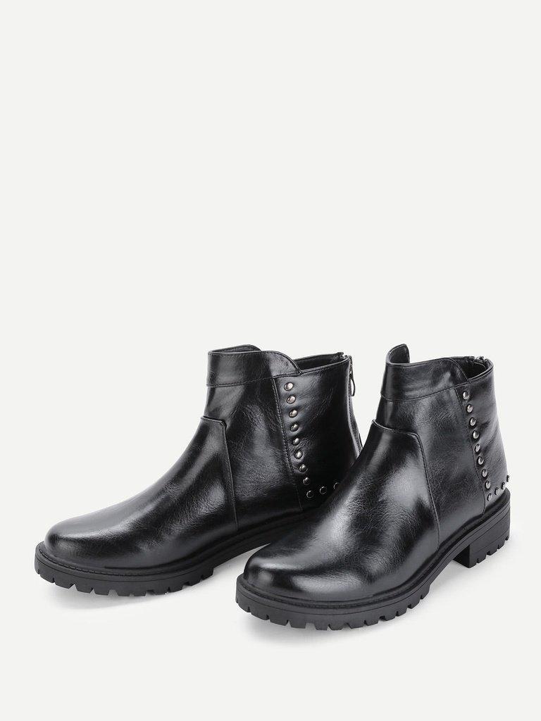 Studded Detail Back Zipper Ankle Boots-shoes-Des Mess