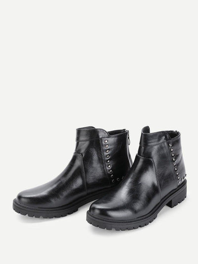 Studded Detail Back Zipper Ankle Boots-shoes-Des Mess