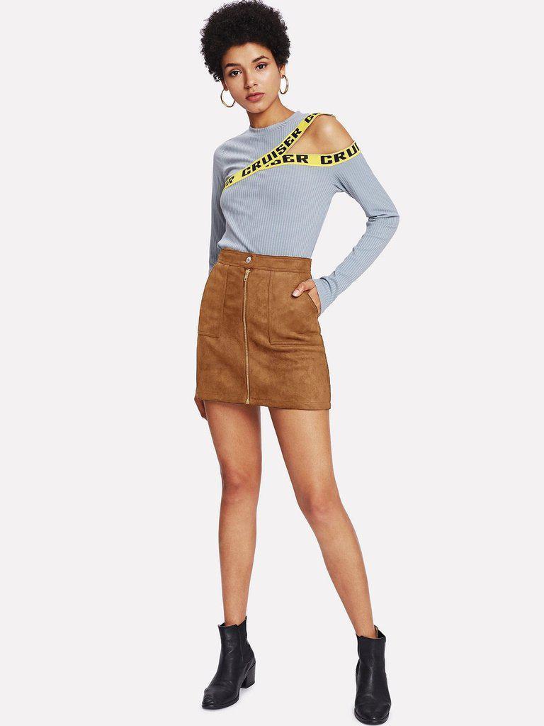 Zip Front Dual Pocket Skirt-bottom-Des Mess