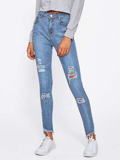 Frayed Hem Ripped Jeans-bottom-Des Mess