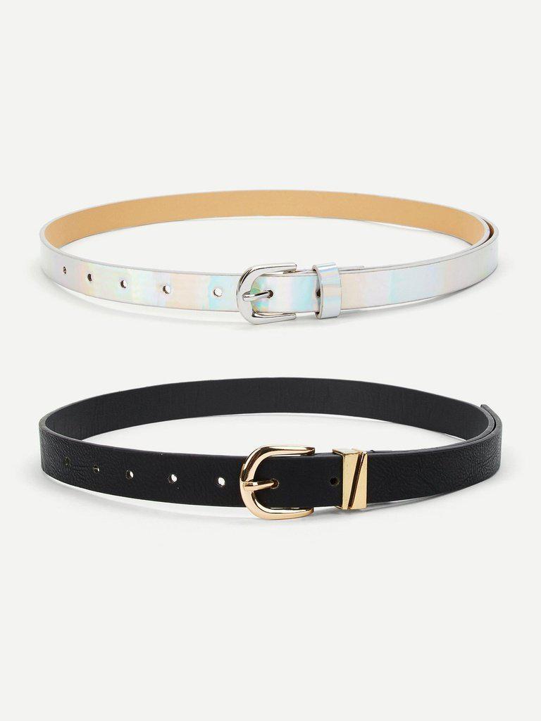Buckle Design PU Belt Set 2Pcs-accessories-Des Mess