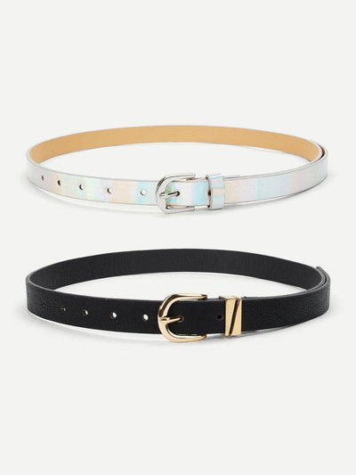 Buckle Design PU Belt Set 2Pcs-accessories-Des Mess