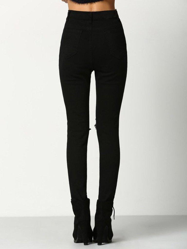 Cut Out Knee Ripped Jeans-bottom-Des Mess