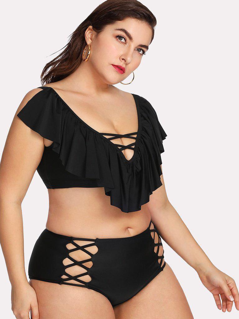 Criss Cross Flounce Bikini Set-swimwear-Des Mess