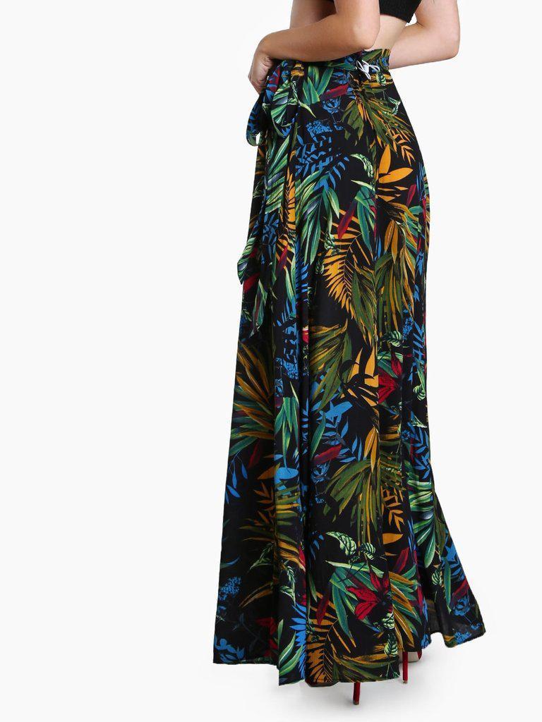 Tropical Print Self Tie Wrap Skirt-bottom-Des Mess