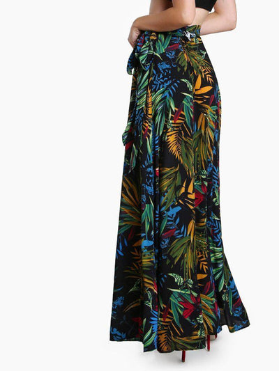 Tropical Print Self Tie Wrap Skirt-bottom-Des Mess