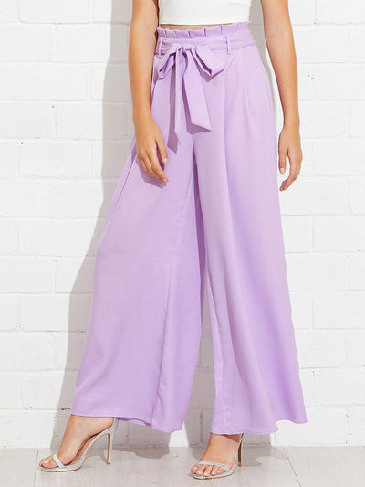 Frill Waist Belted Palazzo Pants-bottom-Des Mess